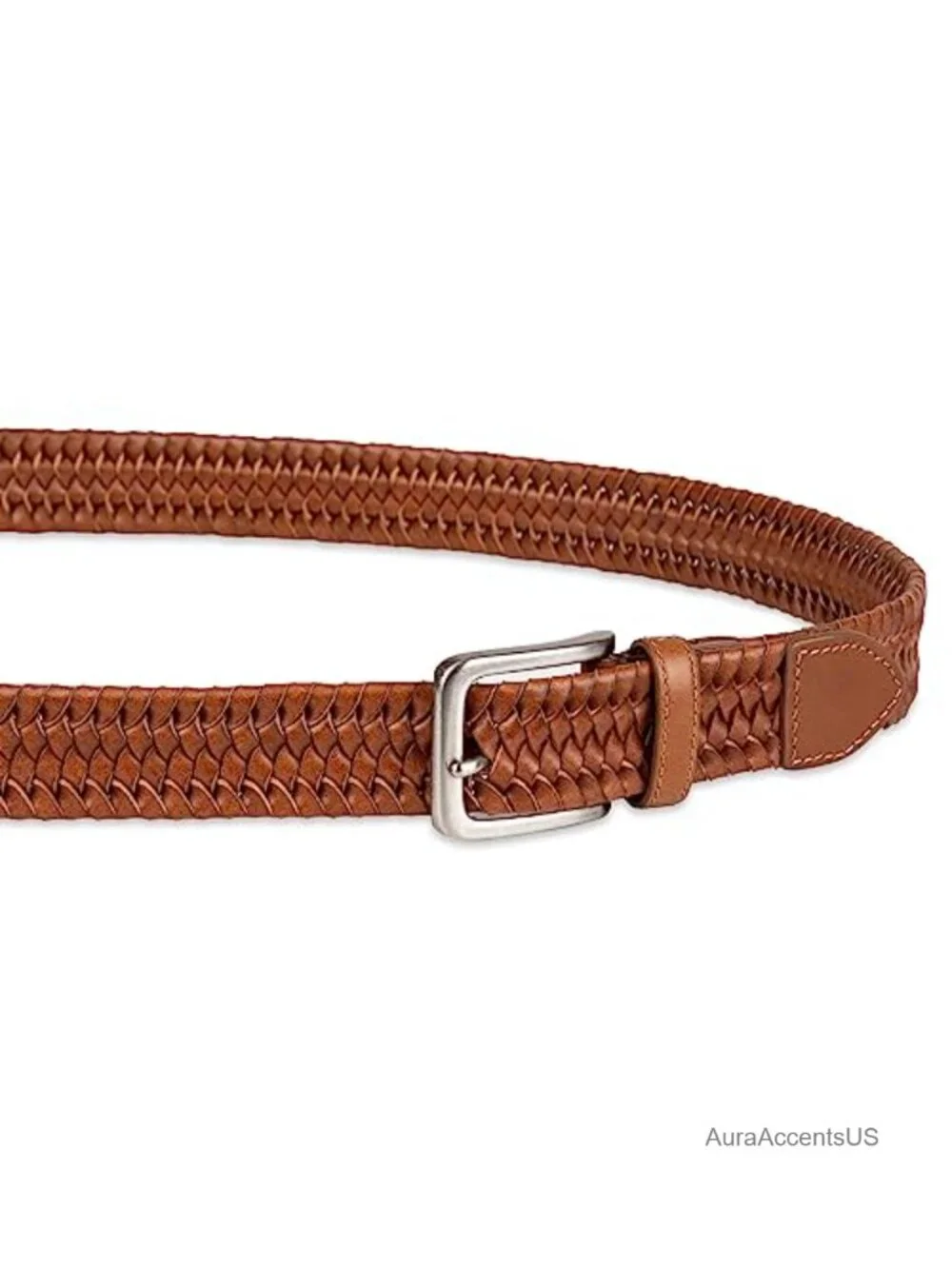 Men's Braided Leather Belt, Fully Adjustable Stretch Design, Casual